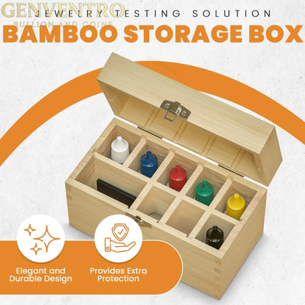 9 Slotted Large Wooden Bamboo Handcrafted Storage Box for Gold Silver Platinum Acid Jewelry Test Kit and Supplies GOLD TESTING EQUIPMENT