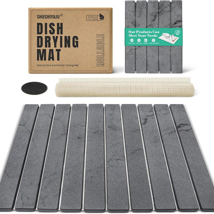 Stone Dish Drying Mat Collapsible Diatomaceous Earth Absorbent Mat Quick Dish Drying Pad Multiple Usage for Kitchen,Bathroom 24"L x 16"W