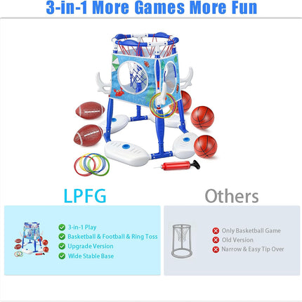 Pool Basketball Hoop 3-in-1 Basketball Football Ring Toss Games Pool Toy & Balls