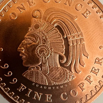 1 AVDP oz copper coin Aztec Mayan Calendar Cuauhtemoc Genventro