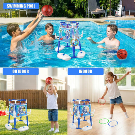 Pool Basketball Hoop 3-in-1 Basketball Football Ring Toss Games Pool Toy & Balls