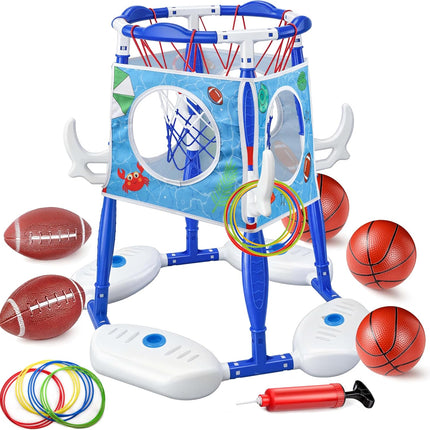 Pool Basketball Hoop 3-in-1 Basketball Football Ring Toss Games Pool Toy & Balls