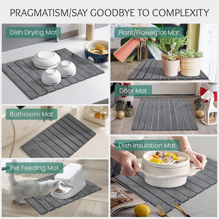 Stone Dish Drying Mat Collapsible Diatomaceous Earth Absorbent Mat Quick Dish Drying Pad Multiple Usage for Kitchen,Bathroom 24"L x 16"W