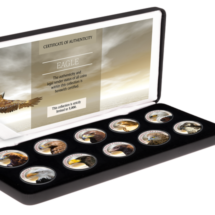 Cook Islands Eagle - Complete Colorized Eagles 10 x 4.43g Coin Set w/Display Box w/COA