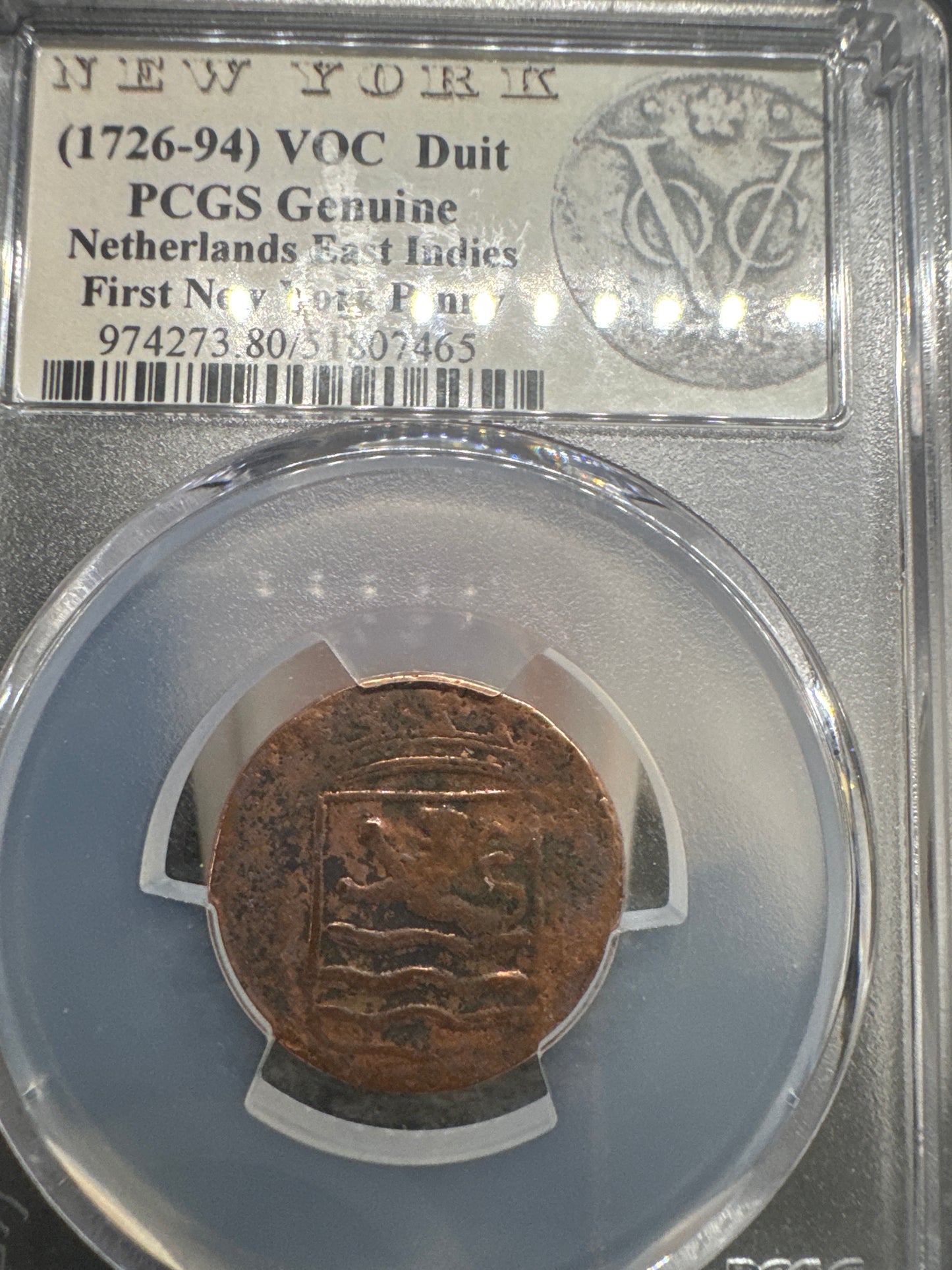 1726-1294 VOC Duit Netherlands East Indies PCGS Genuine WOW!