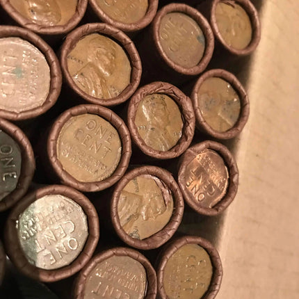 TIGHTLY CRIMPED ROLLS OF OLD WRAPPED WHEAT PENNIES Wholesale Wheat Cents