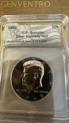 1965 ICG-Genuine Silve Kennedy Half Ruthenium & Gold 1 of 1,000 Minted Genventro
