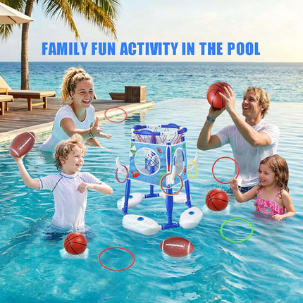 Pool Basketball Hoop 3-in-1 Basketball Football Ring Toss Games Pool Toy & Balls