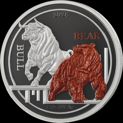 2026 Ascension Island RhoDimension Bull & Bear 2 x 1 oz Silver Coin Set - Mintage 750