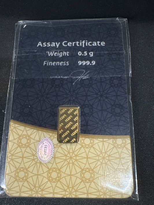 1/2 Gram Gold Bar - Istanbul Gold Refinery with Assay Certificate Card