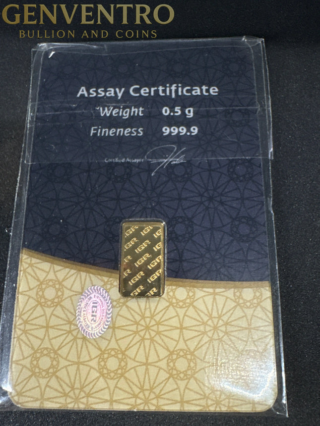 1/2 Gram Gold Bar - Istanbul Gold Refinery with Assay Certificate Card Genventro