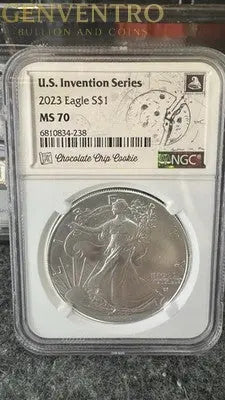 2023 American Silver Eagle US Invention Series NGC MS70 Chocolate Cookie Genventro