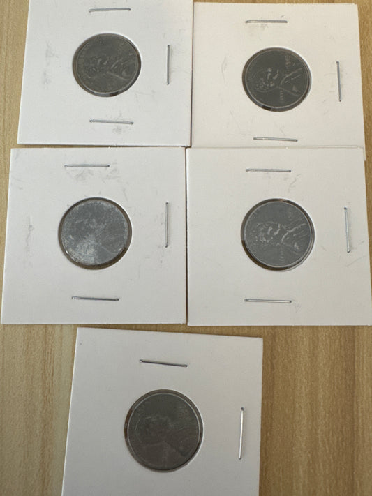 1943 Lincoln Wheat *STEEL* 1 Cents Lot of 5