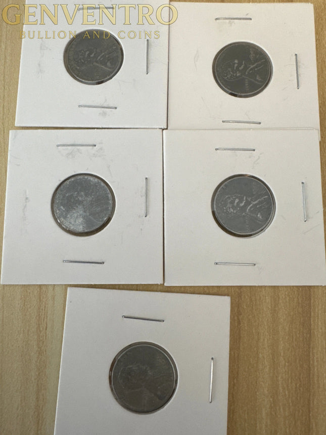1943 Lincoln Wheat *STEEL* 1 Cents Lot of 5 Genventro