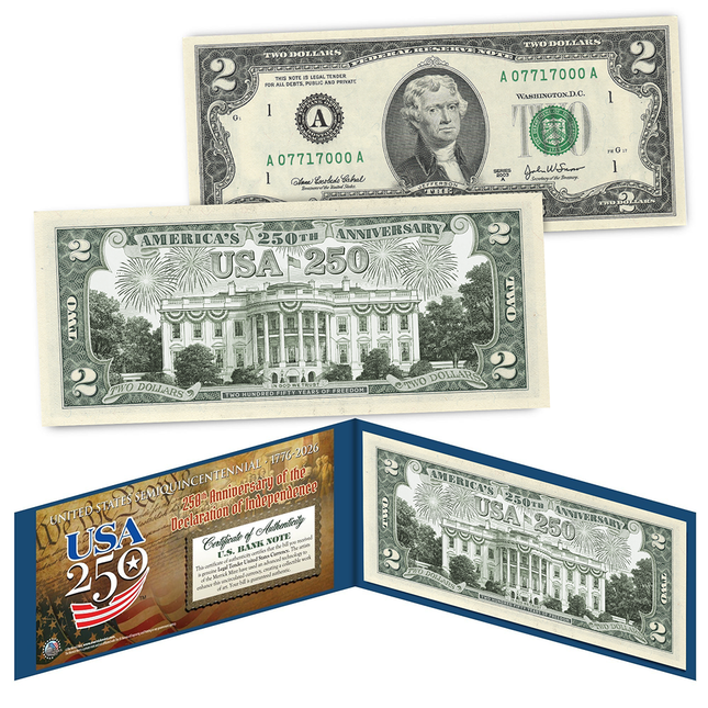 "White House" Legal Tender $2 Bill – USA 250th Collector's Edition
