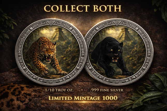 Aztec Guardians Colorized 2 x 1/10 oz Fine Silver Round Set w/COA - Mintage 1,000