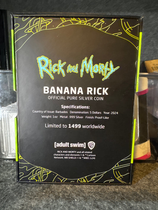 2024 1oz Limited Edition Pure .999 Silver Coin Rick & Morty Banana Rick Barbados