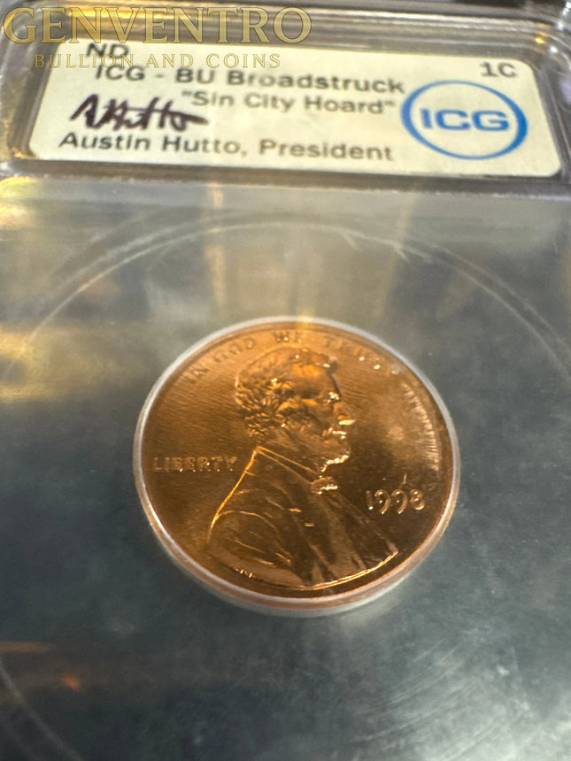 1998 Lincoln 1 cent ICG Austin Hutto "Sin City Hoard" Genventro