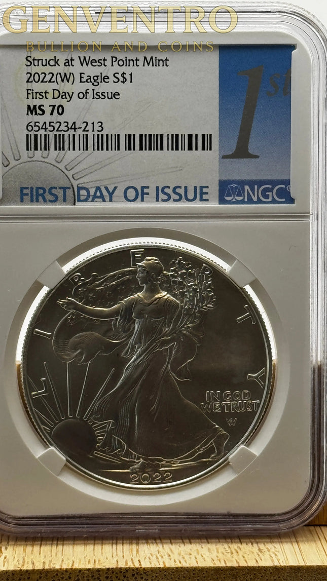 2022 Silver Eagle West Point Mint MS70 First Day of Issue Genventro
