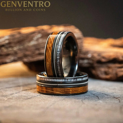 Whiskey Barrel Tungsten Carbide Ring Guitar String Antler MORF