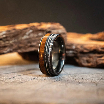 Whiskey Barrel Tungsten Carbide Ring Guitar String Antler MORF