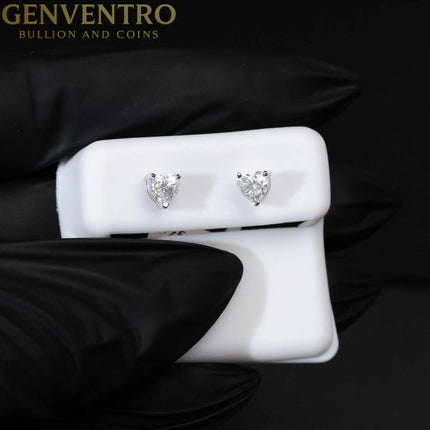 Moissanite Heart Stud Earrings 925 Sterling Silver Screw Back MORF