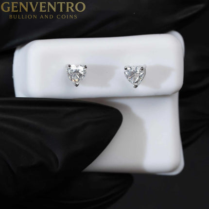 Moissanite Heart Stud Earrings 925 Sterling Silver Screw Back MORF
