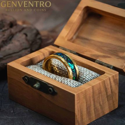 Hammered Gold Green Opal x Meteorite Tungsten Ring - 8mm MORF