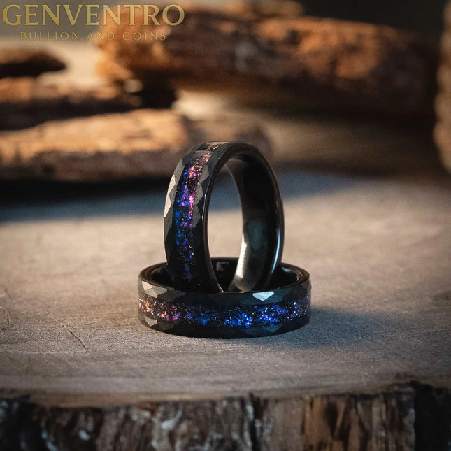 Hammered Black Nebula Meteorite x Galaxy Blue Sandstone Ring - 6mm MORF