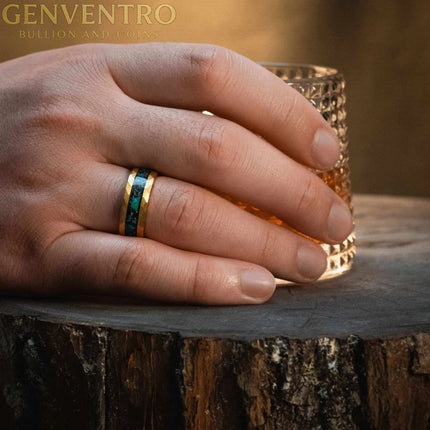 Hammered Gold Green Opal x Meteorite Tungsten Ring - 8mm MORF