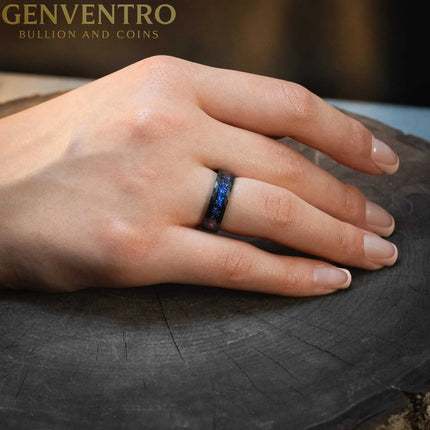 Hammered Black Nebula Meteorite x Galaxy Blue Sandstone Ring - 6mm MORF