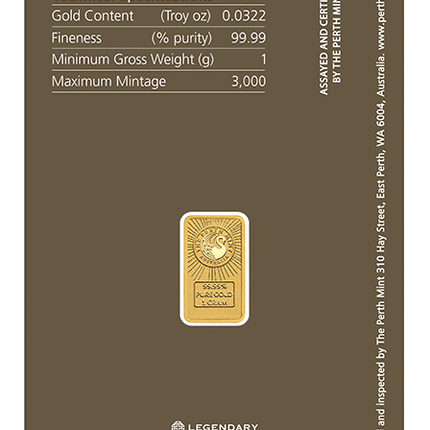 dune worm 2026 1g gold coloured minted bar lr incard back