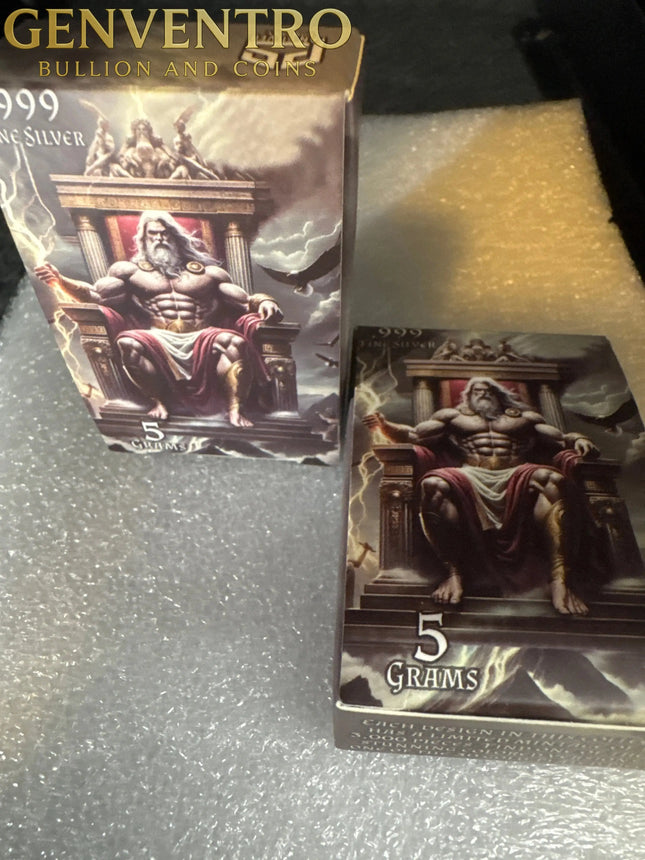 Zeus 5 Gram Fine Silver Bar New in Box w/ COA Pan Silver Company Genventro