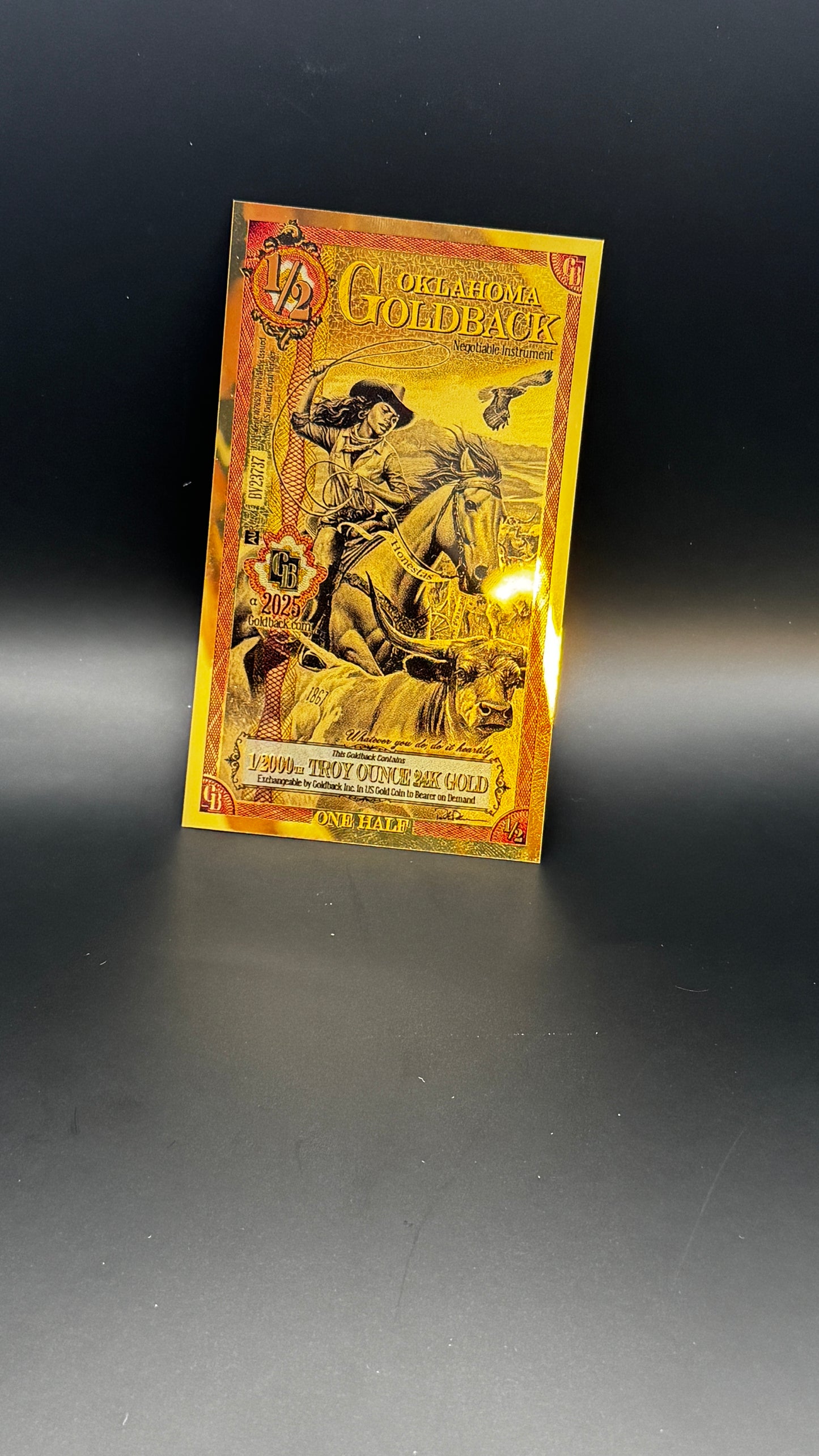 Oklahoma 1/2 pure.999 GOLD - Goldback note (2025 1/2000)