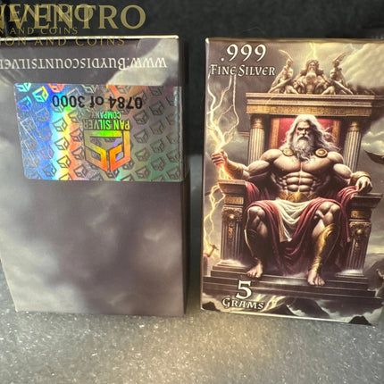 Zeus 5 Gram Fine Silver Bar New in Box w/ COA Pan Silver Company Genventro