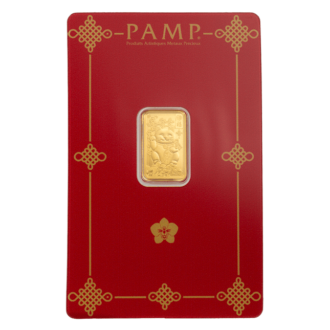 2026 pamp suisse lucky cat 2.5g gold bar in card in stock items, gold coins, asian culture, art bars/rounds