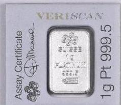 PAMP SUISSE 1 GRAM .9995 FINE PLATINUM INGOT / BAR (In Assay)