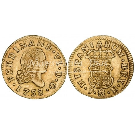 Spain (Seville Mint) – ½ Escudo Spanish Gold – Ferdinand VI – 1758 – Assayer J