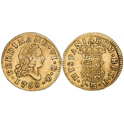 Spain (Seville Mint) – ½ Escudo Spanish Gold – Ferdinand VI – 1758 – Assayer J