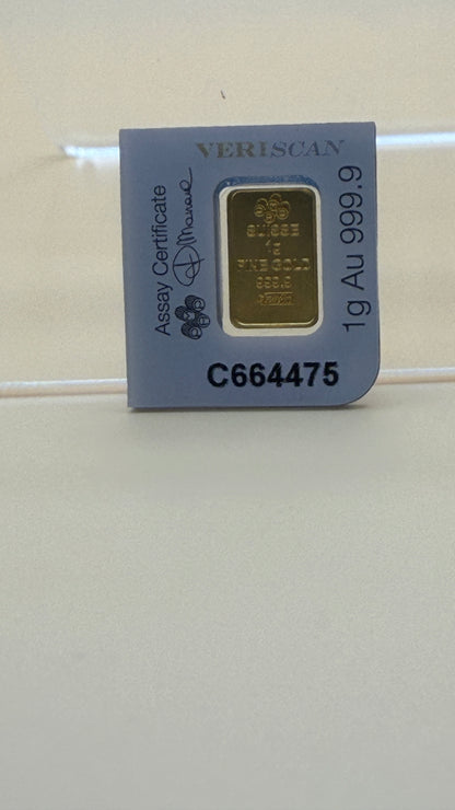 1 Gram PAMP Swiss 999.9 Pure Gold Bullion Bar
