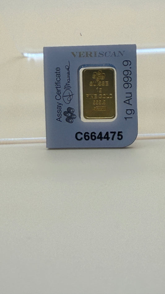 1 Gram PAMP Swiss 999.9 Pure Gold Bullion Bar