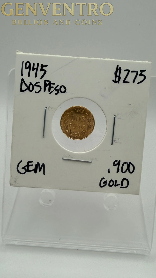 1945 Mexico Pesos Mexican Gold Coin BU Sharp Detail Genventro