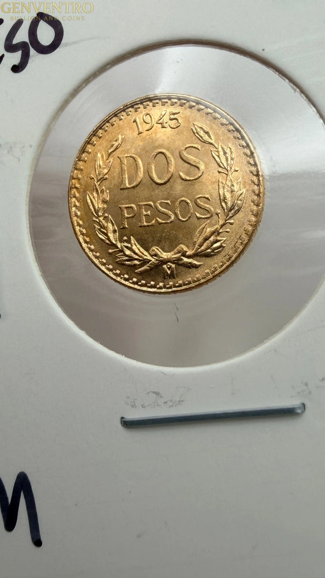 1945 Mexico Pesos Mexican Gold Coin BU Sharp Detail Genventro