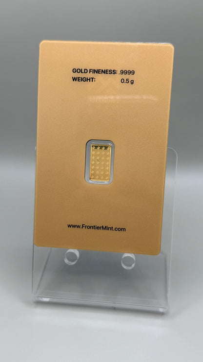 Frontier Mint .5 Gram 999.9 Gold Bar - Sealed IN ASSAY CARD