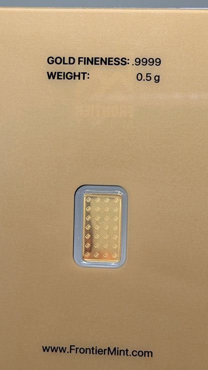 Frontier Mint .5 Gram 999.9 Gold Bar - Sealed IN ASSAY CARD
