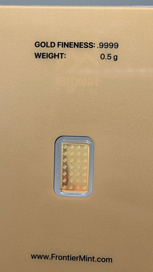 Frontier Mint .5 Gram 999.9 Gold Bar - Sealed IN ASSAY CARD