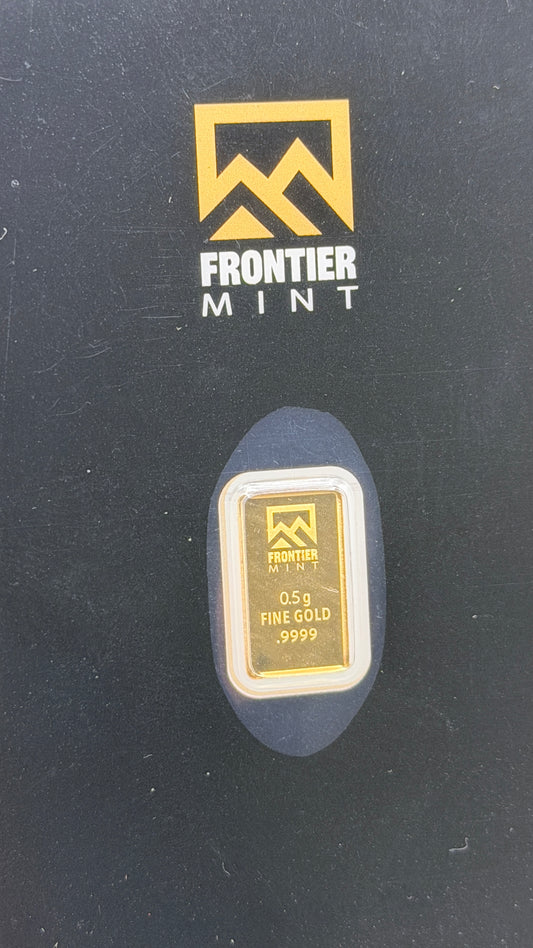 Frontier Mint .5 Gram 999.9 Gold Bar - Sealed IN ASSAY CARD