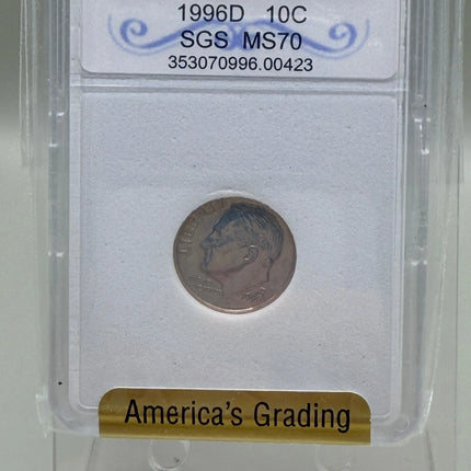 1996-D Roosevelt Dime SGS MS70 Genventro
