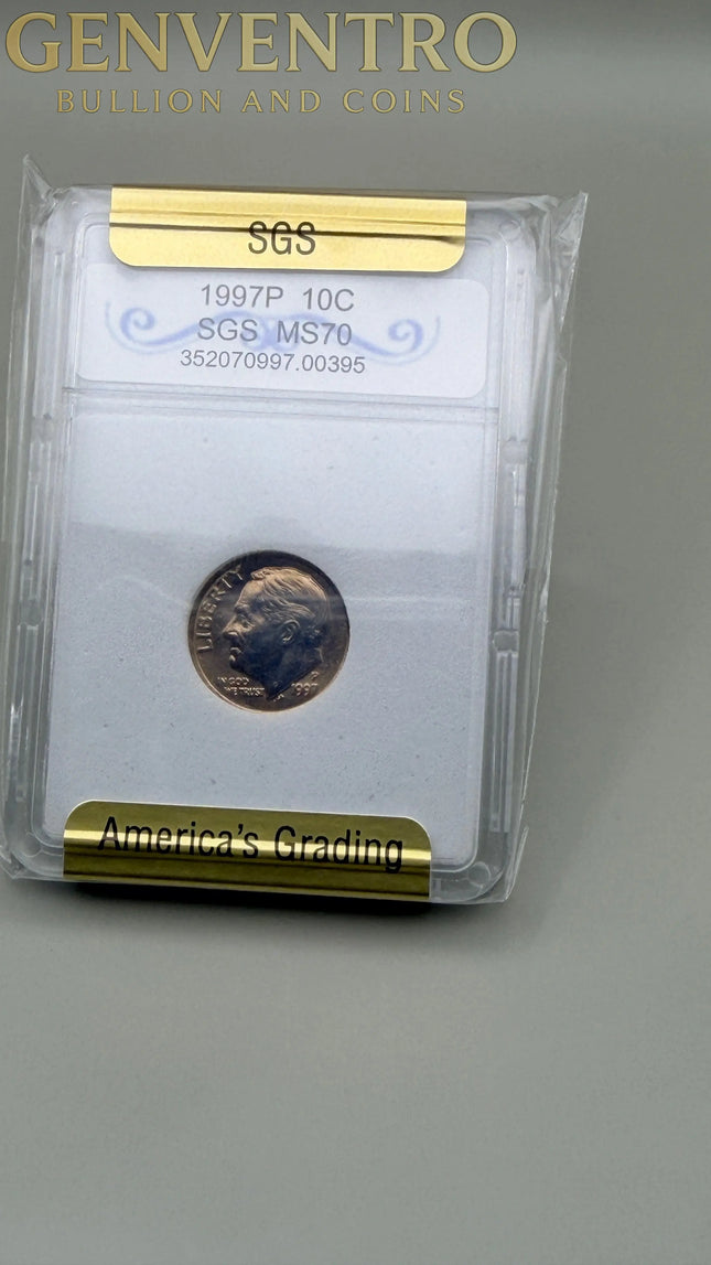 1997-P Roosevelt Dime SGS MS70 Genventro