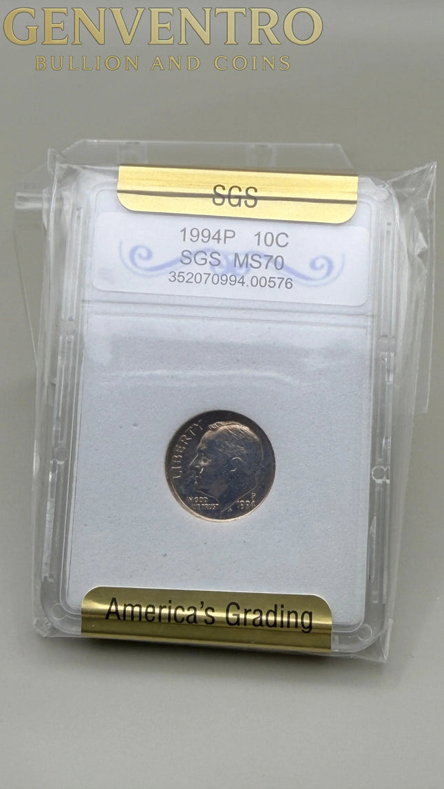1994-P Roosevelt Dime SGS MS70 Genventro